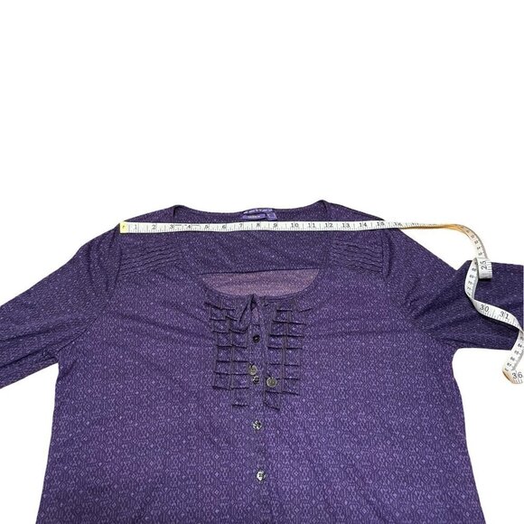 Mexx Purple Scoop Neck Sheer Top Blouse 3/4 Roll Up Sleeves Button Up Ruffle XL - Picture 13 of 15
